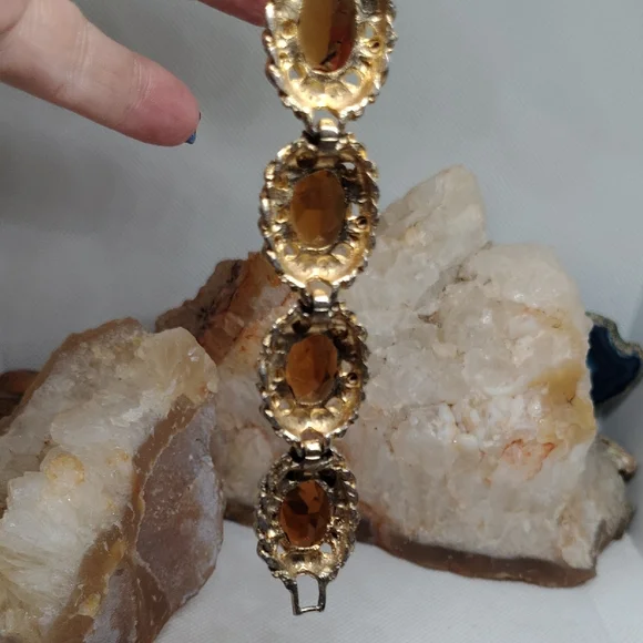 Art Deco Czech Glass Elegant Gold Gilt Women's Bracelet - Picture 9 of 10